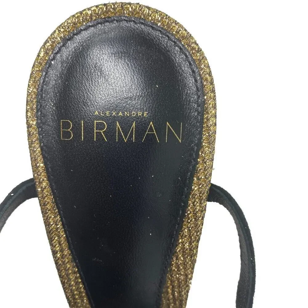 Alexandre Birman Platform Sandals‎ Black Suede Gold Metallic Size 37/ US 7